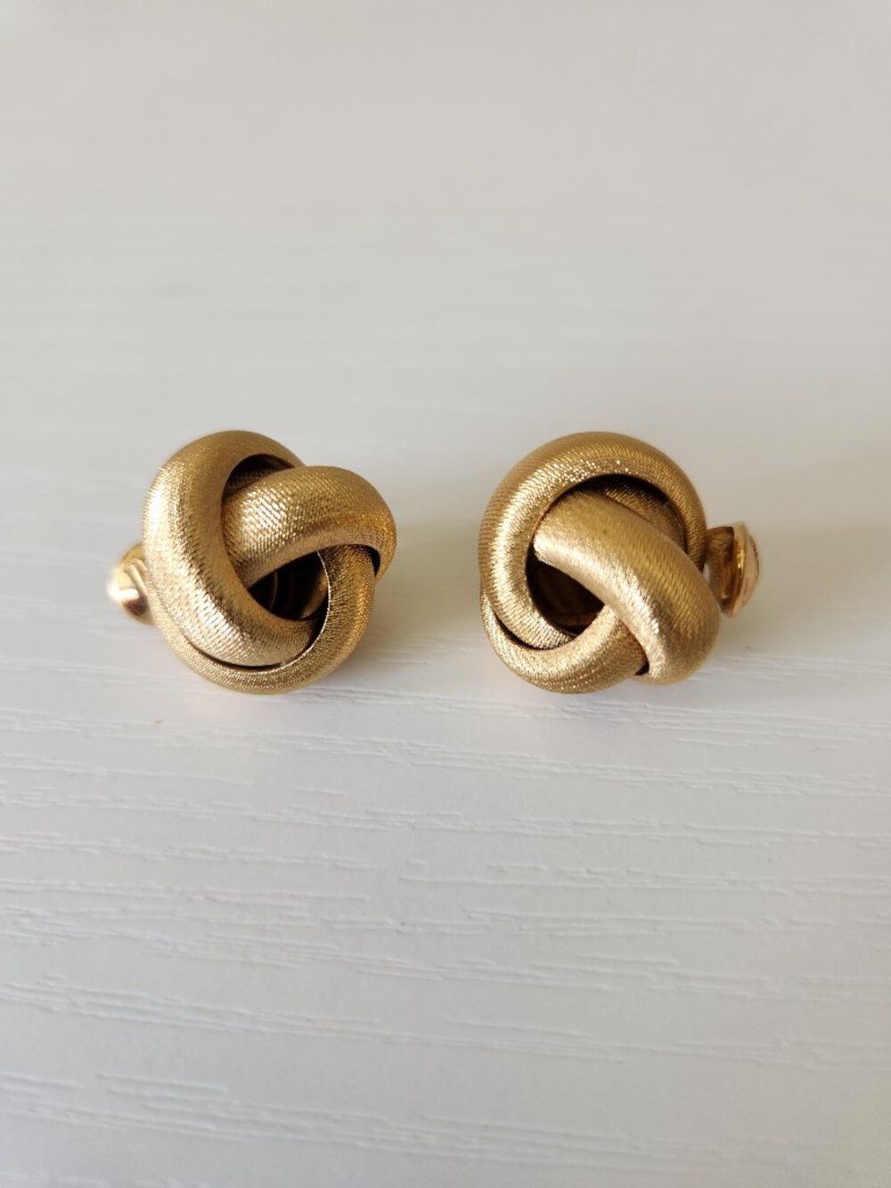 Vintage Monet Gold Tone Knot Clip On Earrings Textured Designer Signed